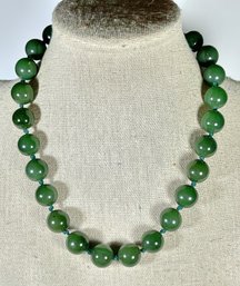 Very Fine Genuine Spinach Jade Knotted Beaded Necklace Choker 15'`