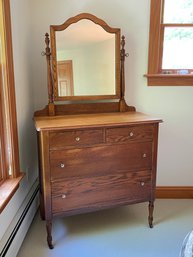 Clean And Smooth Antique Oak Dresser 36x18x35 With Mirror Plus 31 Total Height 66in Dovetail And Glass Pulls