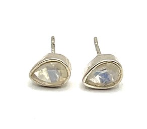 Vintage Sterling Silver Clear Stone Tear Drop Stud Earrings