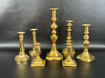 Another Grouping Of Vintage Candlesticks In Brass