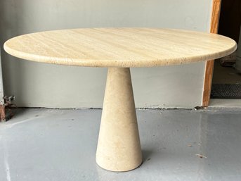 An Italian Modern Travertine Pedestal Base Dining Table By Angelo Mangiarotti For Maurice Villency C. 1980