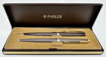 Vintage Parker Sterling Silver With Gold Accents Ballpoint Pen & Mechanical Pencil Boxed Set ITT Promo