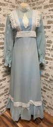 Vintage New Old Stock Light Blue & White Polka Dot W/ Lace Trim Gown - Orig. $60 - Size 12