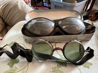 Antique Pilot Bi-plane Goggles - World War 1  Plus Flighte Control Magazine From 1940's