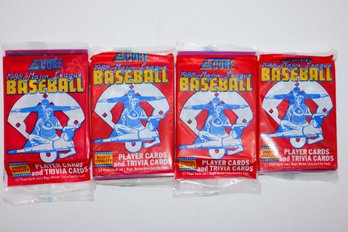 4 1988 Unopened Score Baseball Player Cards & Trivia Cards