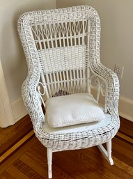 Vintage Wicker White Painted Rocking Chair