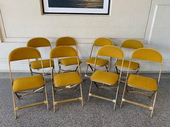 Set Of 8 MCM Hamilton Cosco Brass-tone Metal Folding Chairs W Mustard Upholstery