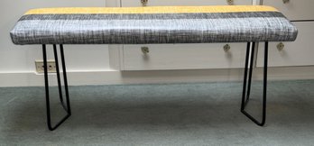 Striped Vinyl - Wrapped Bench With Triangular Metal Legged Frame