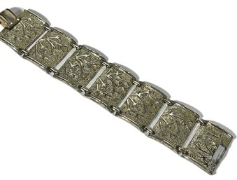 Vintage Silver Tone Tree Branch Motif Signed CORO Link Bracelet