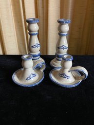 Vintage Hermitage Pottery Candlestick Holders