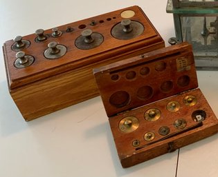 2 Antique Boxes Of Weights ~