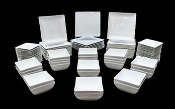 95 Piece Crate And  Barrel White Glossy Square Porcelain Court Dinnerware