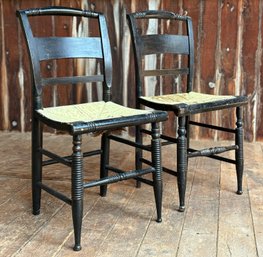 A Pair Of Antique Hitchcock Style Rush Seated Side Chairs