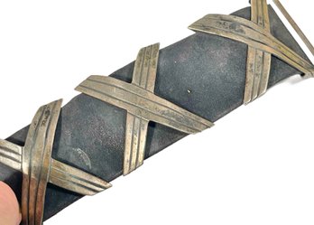 Sterling Siler And Leather Wide Bracelet 'X' Motifv