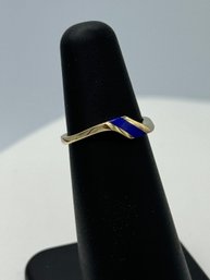 14k Yellow Gold & Blue Lapis Lazuli Modernistic Ring