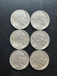 6 Buffalo Nickels 1916, 1917, 1920, 1925, 1927, 1936