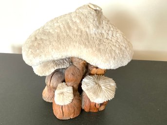 Mod 60's Coral And Burl Wood Mushroom Sculpture