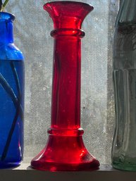 Vintage Red Ruby Glass Candlestick