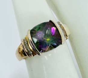 GOLD OVER STERLING SILVER FACETED MYSTIC TOPAZ RING