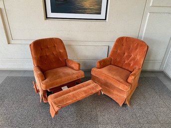 Vintage MCM Action Industries Burnt Orange Tufted Back Armchairs