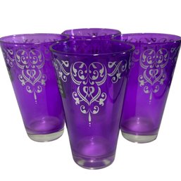 Amethyst & Silver Retro MCM Large Glasses Set Of 4 Cerve Made In Italy