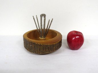 Mid-Century Ellwood Rustic Wood Nut Cracker & Pick Set Original Label