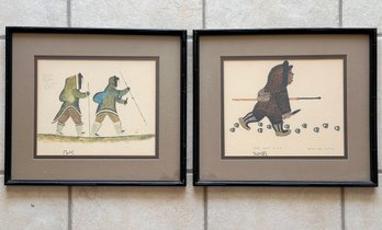 A Pairing Of Vintage Intuit Stonecut Prints, C. 1970's - Signed