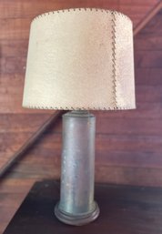 Mid Century Patinated Brass Cylinder Table Lamp