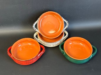 A Rustic Set Of Glazed Terracotta Soup Bowls, Made In Italy