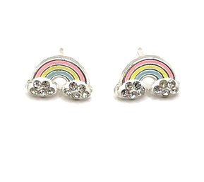 Cute Sterling Silver Rainbow Glittery Stud Earrings
