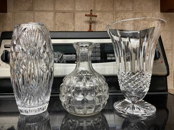 Three Crystal And Glass Vases.