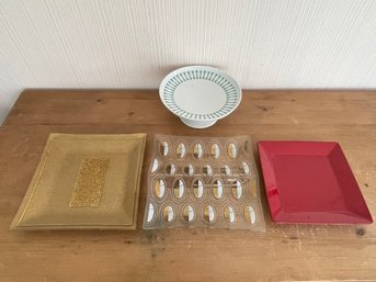 Three Square Platters Trays With Cake Stand MCM