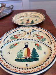 Two Soilel Yellow Lady Plates From Quimper France