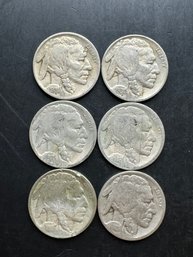 6 Buffalo Nickels 1915, 1916, 1917, 1924, 1925, 1930