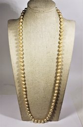26' Long Faux Pearl Necklace Having Chinese Sterling Silver Filigree Clasp