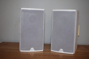 Pair Of White Boston Acoustics CR6s With Mounting Brackets