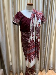 Maroon/Cream Silk Sari