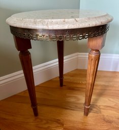 Marble Topped Tri-Leg Table With Galleried Edge