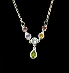 Beautiful Italian Sterling Silver Multicolor Stone Y Shaped Necklace