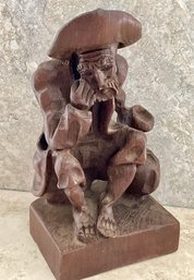Vintage Hand Carved Wooden Wandering Man Statue