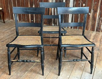 Antique Set Of 3, New England Cane Seat Slatback Farmhouse Hitchcock Style Chairs