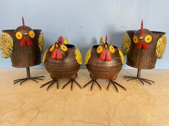 Set Of Whimsical Chicken And Rooster Can Planters