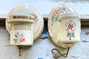 Two Early 1900's Porcelain Floral Wall Sconces