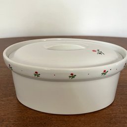 A Covered Oval Casserole Dish - Minimalistic Floral Detailing