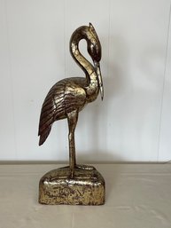 Large Carved Wooden Crane In Gold