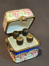 Limoges France Miniature Box - Vintage Sevres Style Perfume Chest And 4 Bottles