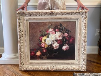 Floral Still Life In Ornate Distressed Cream Tone Frame