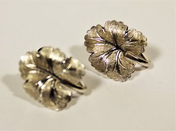 Sterling Silver Leaf Form Vintage Screw Back Earrings