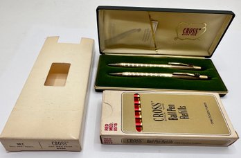 Vintage Cross 4501 10k Gold Filled Ball Pen & Mechanical Pencil Boxed Set, 12 Ball Pen Refils, ITT Promo