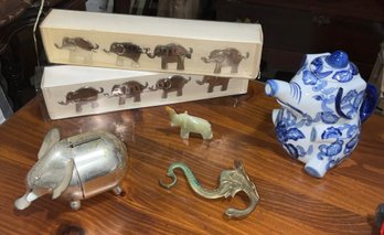 Vintage Elephant Lot Lot Hook, Bank, & More